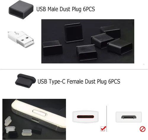 Vista 6 de 30 tapones USB antipolvo con 6 tipos, tapón antipolvo USB tipo C, protector de puerto de silicona suave micro USB, protector de cubierta antipolvo
