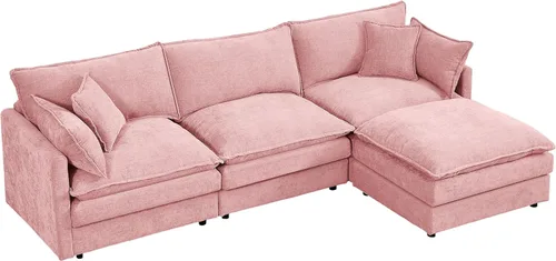 Vista 16 de Sofá modular modular, sofá en forma de L de 102 pulgadas con otomana, sofá convertible de 3 plazas para sala de estar, combinación de bricolaje