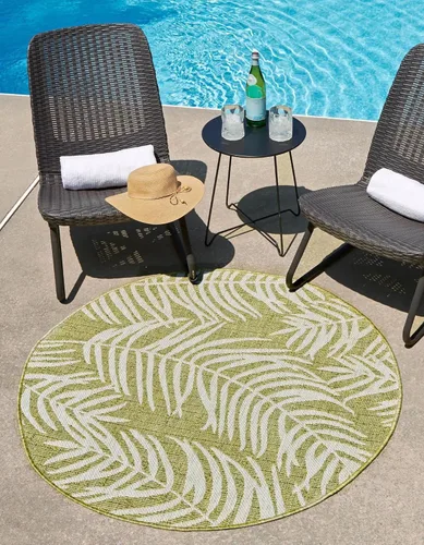 Vista 123 de Unique Loom - Tapete de la colección Outdoor Botanical, diseño de palmera (4.1 pies x 6.1 pies, rectangular, color azul/azul marino)