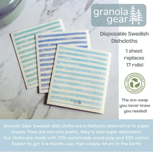 Vista 2 de Paquete de 6 paños suecos para cocina, hechos en Suecia, toallas de papel reutilizables, paños de esponja lavables, algodón de celulosa