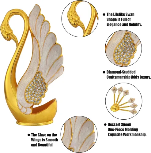 Vista 7 de Soporte de base de cisne con 6 cucharas de postre de café, organizador de cucharas de café de metal, cucharadita de fruta, postre, cubiertos