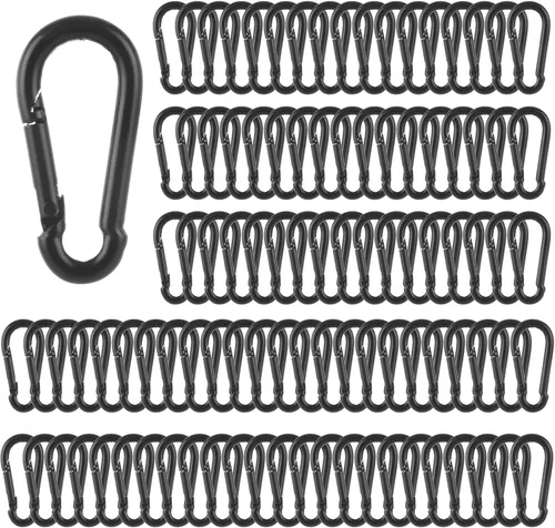 MIVIDE Paquete de 100 mosquetones negros M4, gancho de resorte de 1.57 pulgadas, ganchos de presión pequeños, mosquetón de enlace rápido para