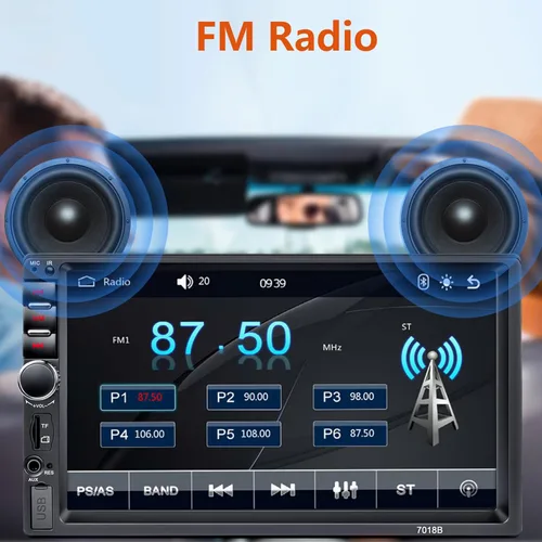 Vista 4 de Estéreo de coche de doble DIN, radio de coche de 7 pulgadas con pantalla táctil HD Bluetooth estéreo para automóvil, llamadas manos libres