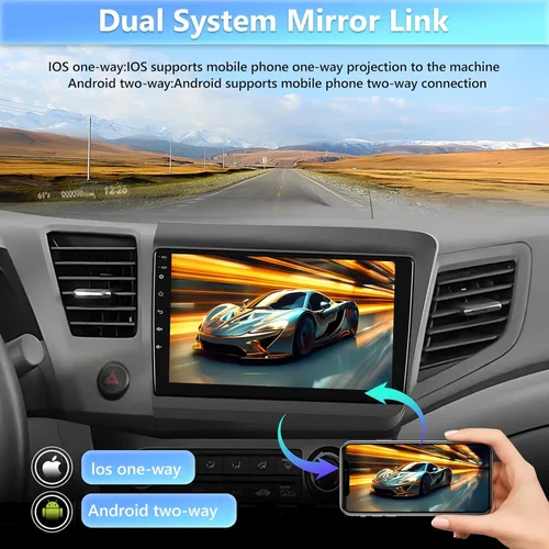 Vista 3 de Estéreo de coche para Honda Civic 2012 2013 2014 2015 con Bluetooth, podofo Android 13 9 pulgadas pantalla táctil receptor de radio de coche