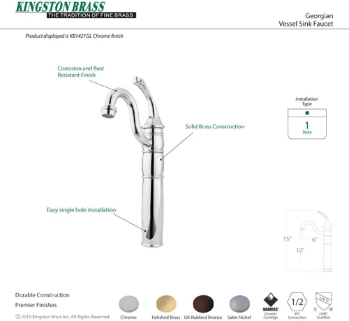 Vista 5 de Kingston Brass KB1428GL - Grifo georgiano para fregadero con placa de cubierta opcional, níquel cepillado