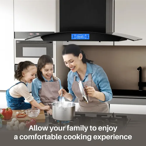 Vista 7 de FIREGAS Campana extractora negra para isla de 30 pulgadas, campana extractora de cocina para isla de 700 CFM con control táctil y por gestos