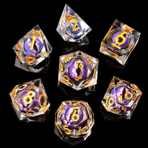 Vista 15 de YEMEKO Beholder's Dargon Eye DND - Juego de dados de ojo de gato con núcleo líquido, borde afilado, hechos a mano para Dungeons and Dragons Ttrpg