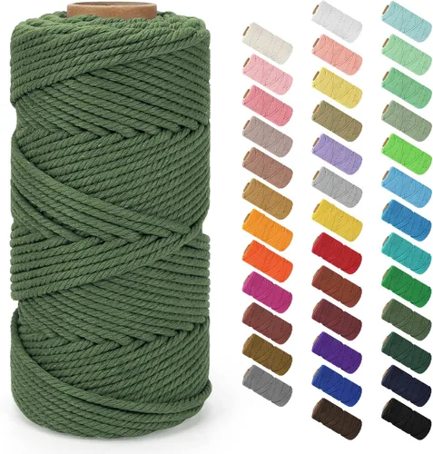 Vista 124 de Cuerda de macramé de 0.079 in x 220 yardas (656 pies), cuerda de algodón natural para colgar en la pared, ganchos de plantas, manualidades, Verde