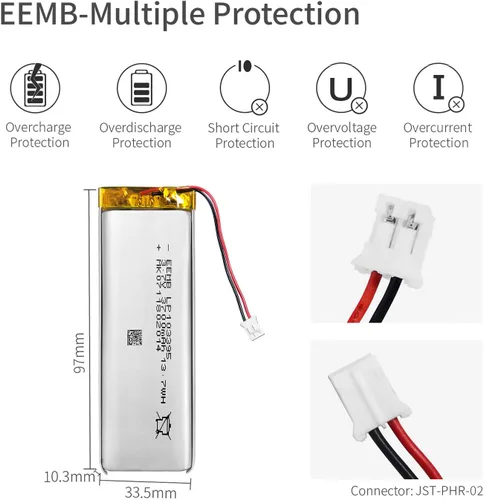 Vista 7 de EEMB Batería de polímero de litio 3.7V 3700mAh 103395 Lipo Batería recargable con conector JST de cable para altavoz y dispositivo inalámbrico