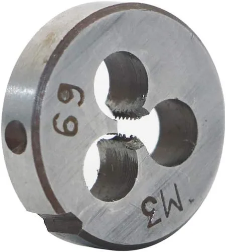 HSS 0.118 in X 0.5 Mano derecha métrica redonda muere, rosca de máquina muere paso M3 X 0.020 in para el mecanizado de moldes, acero de aleación,