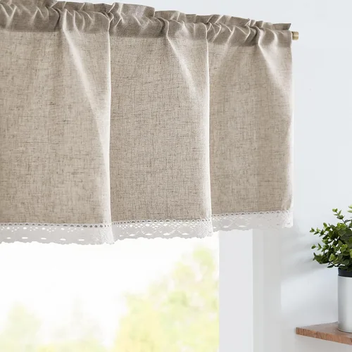 Vista 28 de jinchan - Cenefa de lino con borde de encaje, cenefa rústica de estilo granja para ventana de 16 pulgadas, tratamiento para ventana pequeña