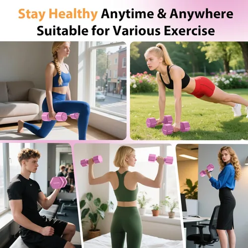 Vista 5 de Juego de 2 mancuernas ajustables, juego de mancuernas 4 en 1, pesas de mano para mujeres en casa, juego de mancuernas de 5 libras con mango cómodo
