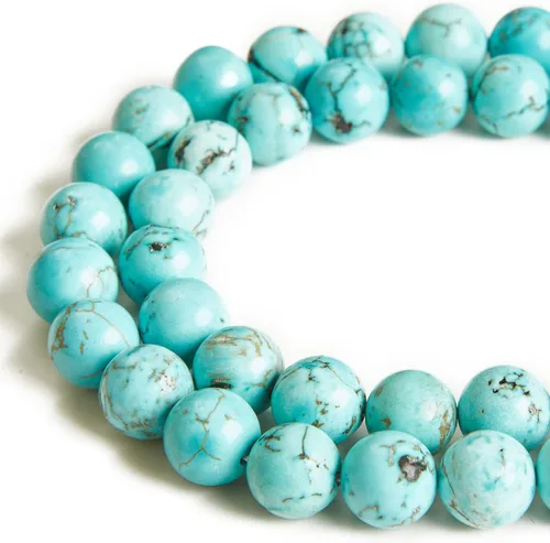 Vista 28 de 60 piezas de cuentas de turquesa africana natural de 6 mm, cuentas de piedras preciosas naturales, cuentas sueltas redondas para hacer joyas