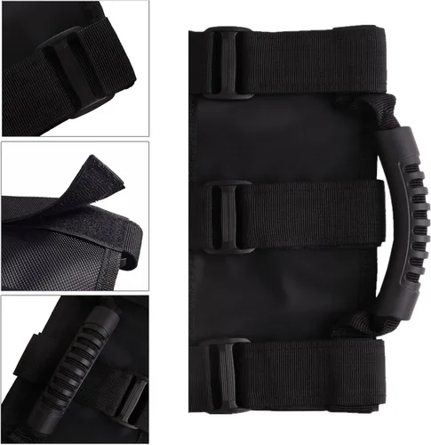 Vista 2 de KAFEEK Asas de agarre de barra antivuelco para Jeep Wrangler TJ YJ JK JL Agarre de goma moldeada antideslizante, correas ajustables de 3 correas