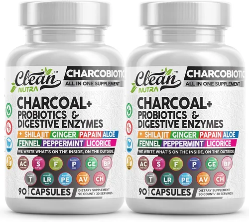 Vista 10 de Clean Nutra - Píldoras de carbón activado + enzimas digestivas probióticas Shilajit para la salud digestiva cápsulas con menta hinojo regaliz