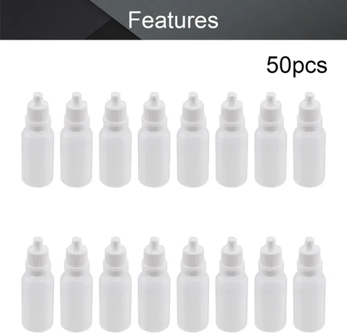Vista 4 de Othmro Botellas cuentagotas de plástico de ojo de laboratorio de polietileno de 0.5 onzas, 50 piezas, gotero líquido exprimible de 0.0 fl oz, boca