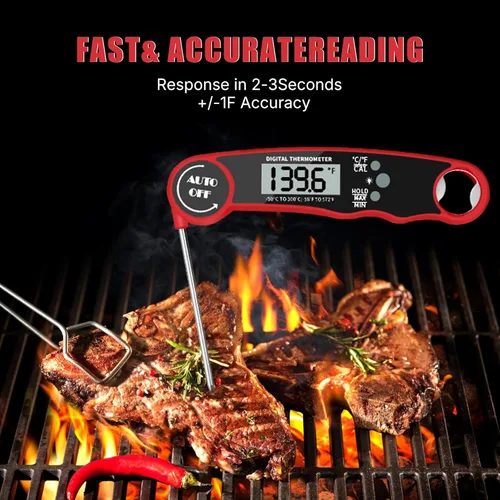 Vista 2 de Termómetro digital de carne para parrilla, termómetro digital de lectura instantánea para alimentos, sonda de cocción impermeable, pantalla LCD