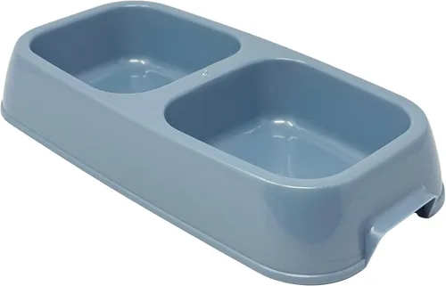 Van Ness Comedero de platos doble ligero mediano para gatos y perros, capacidad de 42 onzas, color azul