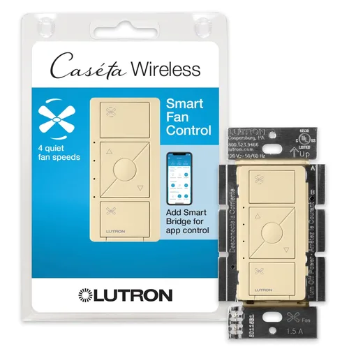 Vista 12 de Lutron Caseta Interruptor inteligente de control de velocidad de ventilador (se requiere Smart Hub Lutron), unipolar, PD-FSQN-BL, negro