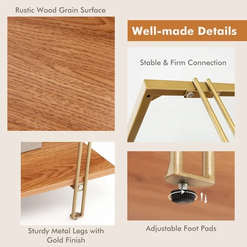Vista 9 de Tangkula Mesa de centro de cristal, mesa auxiliar rectangular de 2 niveles de mediados de siglo, parte superior de vidrio templado y estante