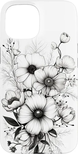 Vista 6 de Flowers Design Black and White Floral Women Case for iPhone 16