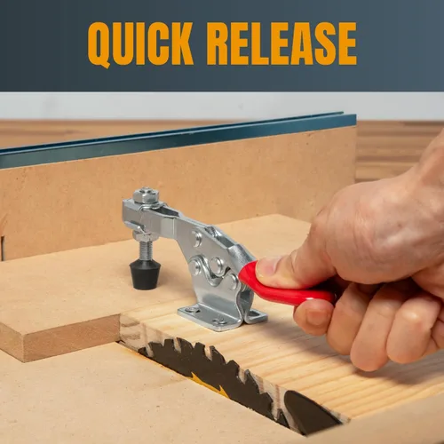 Vista 4 de POWERTEC Abrazadera de palanca de 4 unidades, capacidad de sujeción de 300 libras, abrazaderas horizontales de liberación rápida 201B con punta