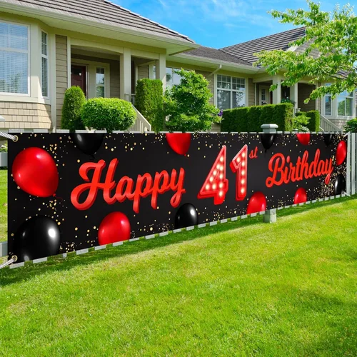 Vista 87 de TfNl Bn Feliz Cumpleaños Rojo y Negro Banner (10)