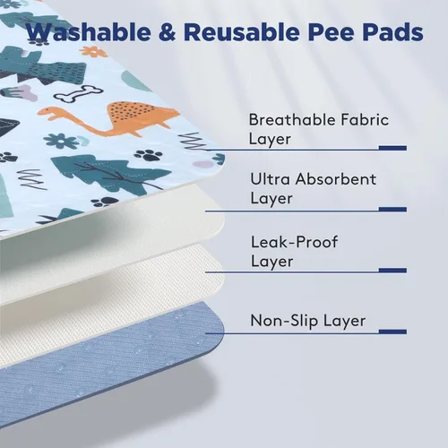 Vista 4 de Almohadillas lavables para orina para perros, 2 paquetes pequeños de 18"x24", almohadillas reutilizables súper absorbentes para cachorros