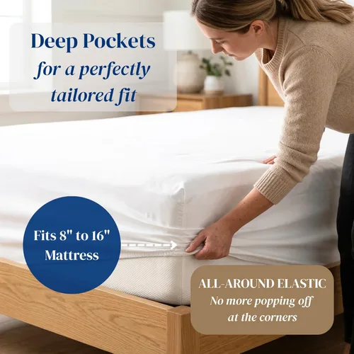 Vista 3 de Beckham Hotel Collection Juego de sábanas tamaño Twin 100% algodón, ropa de cama de satén de lujo 500TC, bolsillo profundo de 16", que absorbe