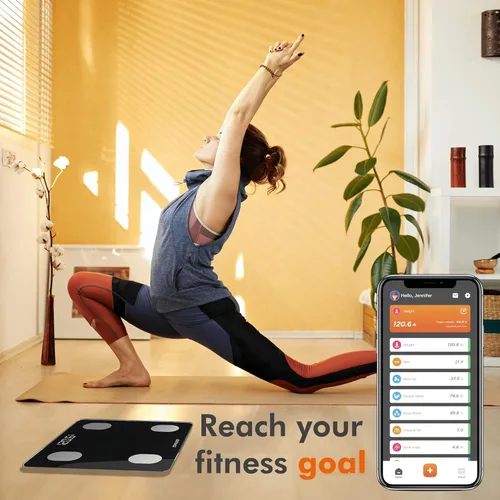 Vista 3 de KONQUEST Báscula inteligente para peso corporal, báscula digital de baño BMI con pesaje Bluetooth de grasa corporal, monitor de composición Negro