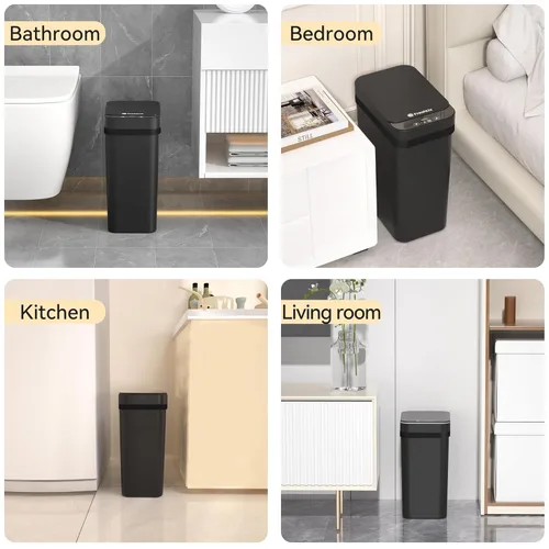 Vista 7 de FRESHLIX Paquete de 3 cubetas de basura para baño 2.6 galones, cubetas de basura automáticas delgadas sin contacto con sensor de movimiento, cubetas