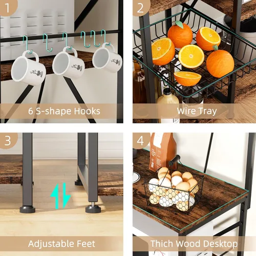 Vista 2 de JAMFLY Estante para hornear de cocina de 35.4 pulgadas con toma de corriente, mesa de café y soporte para microondas, estante de almacenamiento