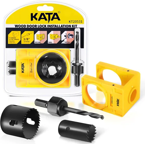 Kit de instalación de cerradura de puerta KATA de 1-3/8" a 1-3/4" con ranuras grandes de eliminación de astillas, sierra para cerradura de puerta