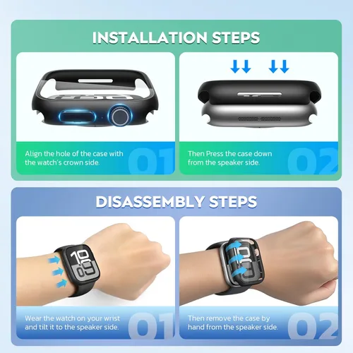 Vista 7 de Misxi - Juego de 2 fundas de policarbonato con protector de pantalla de vidrio templado compatible con Apple Watch Series 3 y Series 2 de 38mm