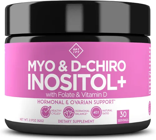 Suplemento de inositol premium Myo-inositol y D-Chiro Inositol en polvo más folato y vitamina D Relación ideal 401 Equilibrio hormonal y apoyo