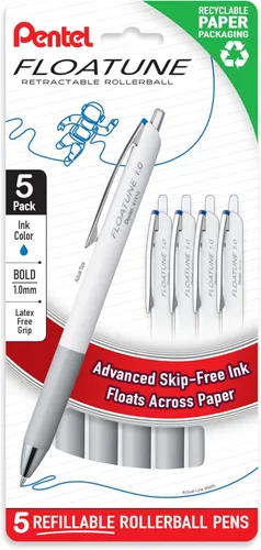 Vista 3 de Pentel Floatune - Bolígrafo roller retráctil, punta gruesa de 1,0 mm, tinta negra, paquete de 5 unidades (BY210PF5A)