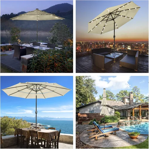 Vista 3 de Yescom Outdoor Solar Powered LED Patio Umbrella with Crank Tilt for Garden Backyard Deck Table Market Poolside Party Event