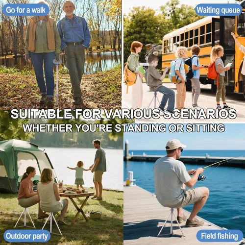 Vista 5 de Walking Cane with Seat Folding Lightweight, Portable Cane Seat with Carry Bag, Walking Stick with Seat for Seniors & Adults, Foldable Adjustable