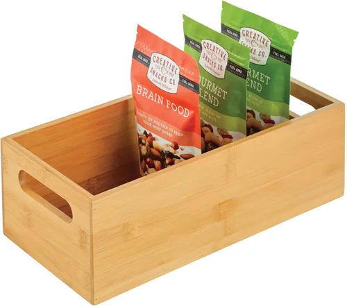 Vista 15 de mDesign Bandeja organizadora delgada de bambú para gabinete de cocina y cajón de refrigerador, contenedor de almacenamiento para cubiertos, cucharas