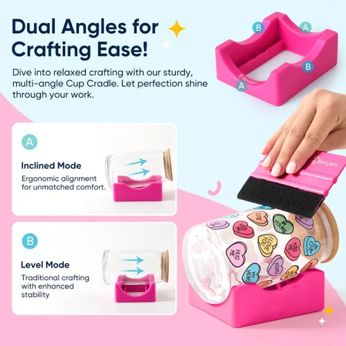 Vista 2 de Cuna de silicona para tazas, cuna para vasos con espátula de fieltro, uso para aplicar calcomanías UV DTF / calcomanías de vinilo para vasos