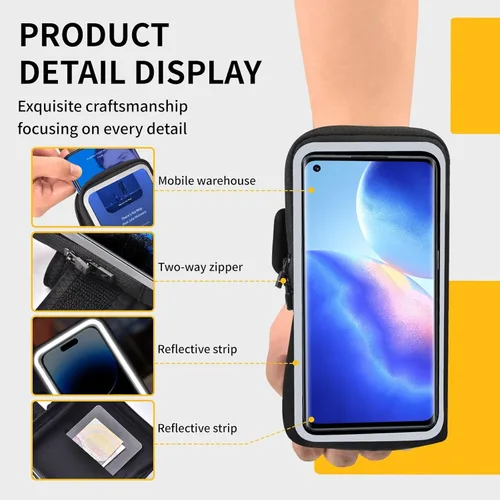 Vista 6 de Banda para el brazo para el teléfono para correr, bolsa de brazo de la palma de la muñeca adecuada para correr y ciclismo, se aplica a iPhone