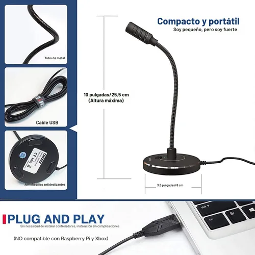 Vista 7 de CMTECK - Micrófono USB para computadora G009, micrófono de escritorio con cancelación de ruido para PC/laptop para chat en línea, estudio en casa
