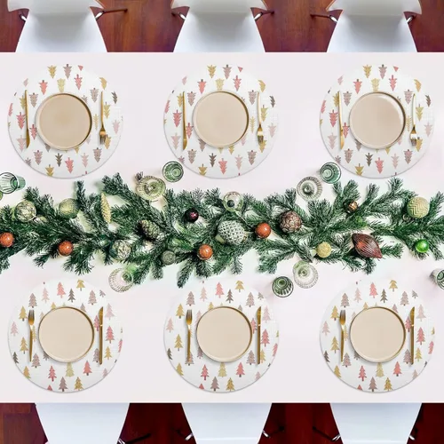 Vista 7 de Christmas Trees White Table Place Mats, Heat Resistant Non Slip Dinner Placemats Round for Kitchen one sizex1
