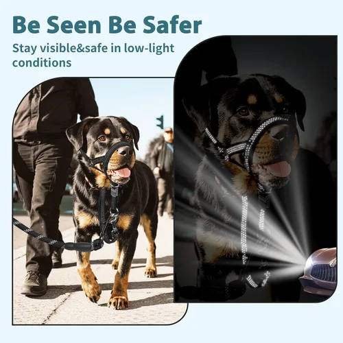 Vista 6 de BARKLESS Collar resistente sin tirones para perros medianos y grandes, suave y reflectante con enlace de seguridad, correa de bozal de entrenamiento