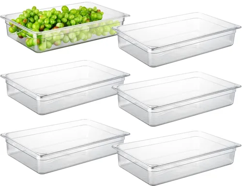 Vista 8 de CURTA Paquete de 6 sartenes NSF para alimentos, tamaño medio de 4 pulgadas de profundidad, policarbonato comercial transparente apto para congelador