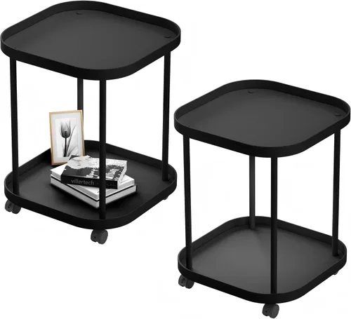 Vista 14 de Mesa auxiliar con ruedas Villertech, mesa auxiliar de sala de estar, mesa auxiliar de sofá móvil de plástico, mesa auxiliar pequeña, mesita de noche
