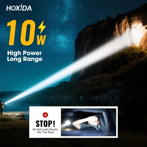 Vista 2 de Hoxida Linternas tácticas recargables LED de alto lúmenes, linterna más brillante Xhp90 con luz lateral de mazorca, potente linterna de emergencia