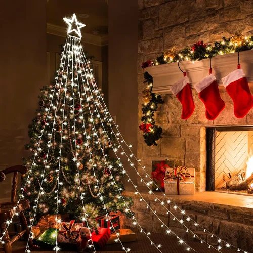 Vista 2 de GIGALUMI Decoraciones de Navidad al aire libre, 344 luces LED de Navidad en cascada para patio, luces de decoración de árbol de Navidad, luces