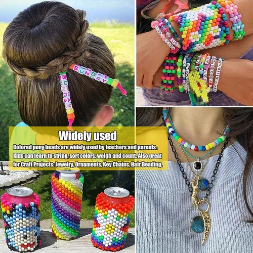 Vista 5 de Cuentas de Pony de Plástico Coloridas para Pulsera para Hacer Joyas para Pulseras de Amistad 6x9mm Multicolor para Cuentas Trenzado de Cabello