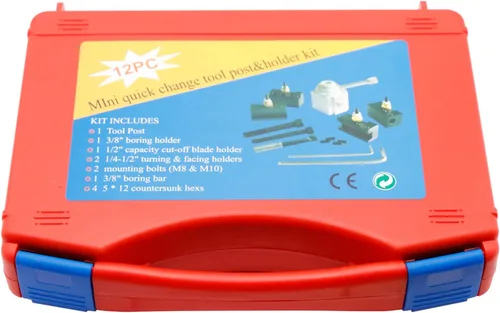 Vista 2 de Paquete de herramientas Mini Torno Cambio Rápido Herramienta Poste y Soportes Multifid Portaherramientas Acero de alta densidad para ranurado Corte